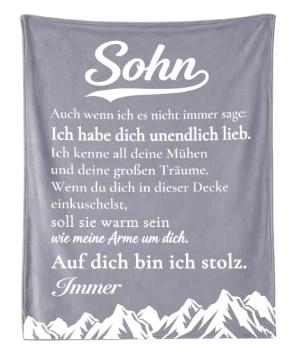 PJLJC Sohn Geschenk Kuscheldecke 150x200 cm mit liebevoller Botschaft