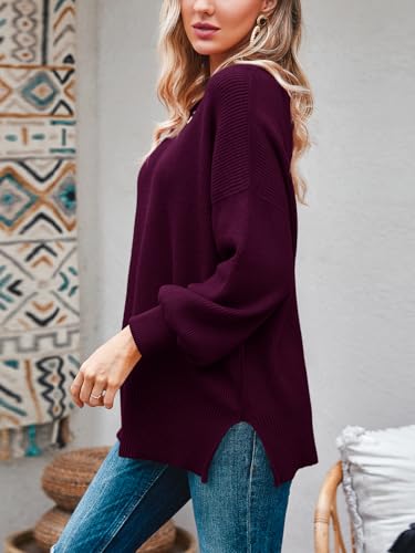 Image of Imily Bela Womens Oversized Tunic Sweaters Fall Slouchy Long Sleeve Ribbed Knit Side Slit Pullover Jumper