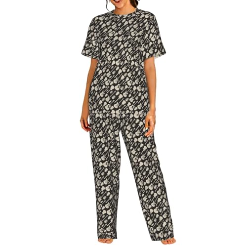 Pyjama léger à manches courtes pour femme avec imprimé guitare en coton d'été