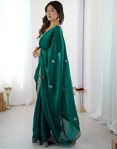 Image of SIRIL Women's Tissue Silk Sequence Embroidery Saree with Unstitched Blouse Piece