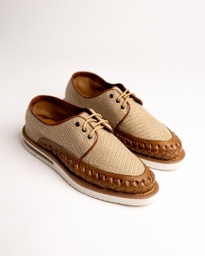 Mexico en la Piel Handmade Leather and Jute Huarache Shoes for Men - Brown Closed-Toe Lace-Up Design with White Polyurethane Sole, Comfortable, Sizes 8-13 US2