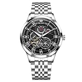 OLEVS OLEVSHerrenuhr Skelettdesign Weiß Schwarz Zifferblatt Edelstahl Armband Luxuriöse Modische Armbanduhr