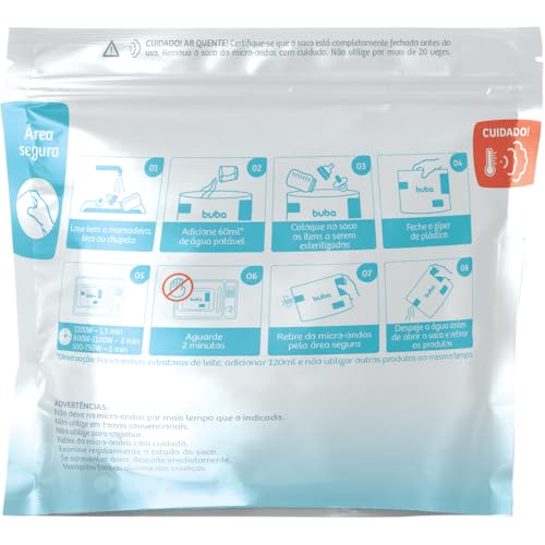 Saco Esterilizador Reutilizável para Micro-ondas Mamadeiras Bicos Kit 6 - Buba Baby
