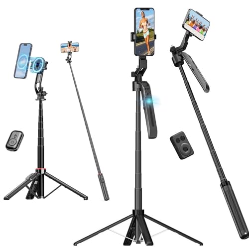 Image of 71" Auto Face Tracking Tripod Selfie Stick 360 Rotation Bundle with 51" Magnetic Selfie Stick Tripod Magsafe for iPhone Android Camera Video Recording Vlogging