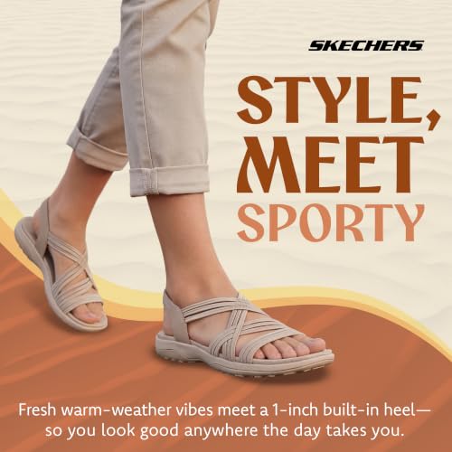 Image of Skechers Women's Reggae Slim Simply Stretch Sandal | Skechers Memory Foam Footbed, Stretch Fit, Machine Washable, Vegan, Strappy Gore Slingback Sandal