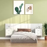 Tidyard Cabecero de Cama Cabecero con Mesitas de Noche Cabezal con 2 Mesita para Cama Cabezal Decorativo Dormitorio Cabecero de Cama de Pared Madera Blanco Brillante