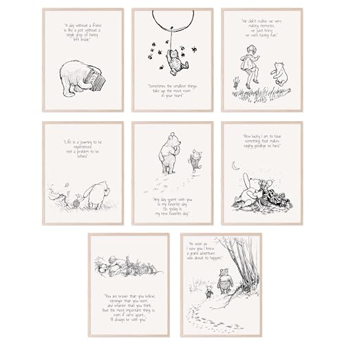 BigWig Prints Winnie the Pooh Wall Art – Winnie The Pooh Poster For Nursery, Friendship Quotes Wall Art, Classic Vintage Quotes, Inspirational Sayings, Nursey Decor -Unframed 8 Pack (8×10)