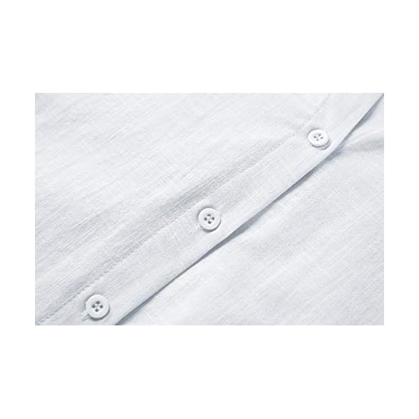 Karlywindow Womens Long Sleeve Button Down Cotton Linen Shirt Blouse Loose Fit Casual V-Neck Tops White