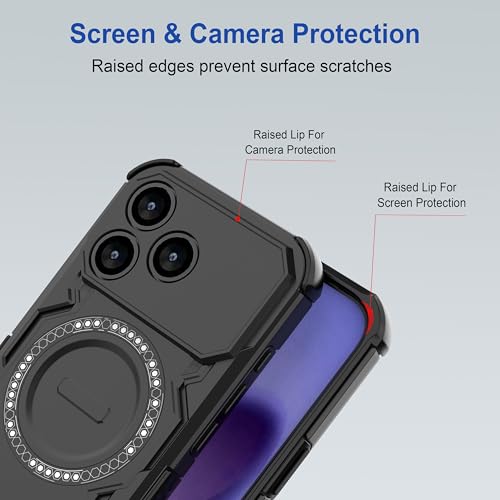 Image of amazon basics Back Case Cover for Oppo F33 Pro 5G | Magnetic Case with Built-in Metal Ring | Supports MagSafe Charger, Wallet & Car Mount | Shockproof Hybrid PC + TPU | Black
