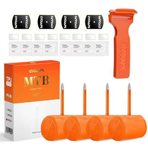 CYCLAMI Cámara Bicicleta Carretera 63g Ultraligera TPU MTB29×1.90/1.95/2.0/2.1/2.125 Bicicleta de Montaña con 45mm Válvulas Presta，2 Piezas(Incl. Kit de reparación de cámara de Aire)