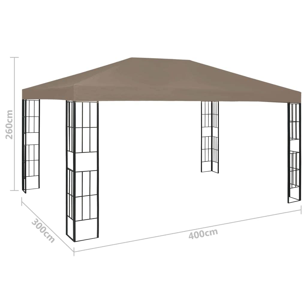 Pawilon 4 x 3 m, kolor taupe, namiot ogrodowy, ze stali poliestrowej, dach z zapięciem na rzepy, ochrona przed wiatrem i warunkami atmosferycznymi, na taras, do ogrodu, grilla, pikników