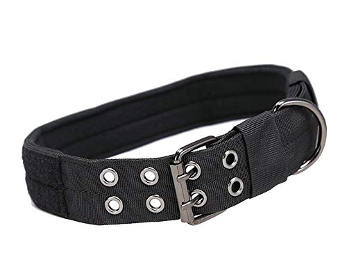 Collare tattico per cani, in nylon, stile militare, regolabile, con fibbia ad anello a doppia D in metallo, per l’addestramento del cane, collezione classica di collari in tinta unita NeroBLK XL