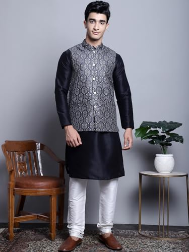 Image of Maple Clothing Men's Nehru Jacket Indian Traditional Vest Brocade Waistcoat Bandhgala Festive Wedding Outfit