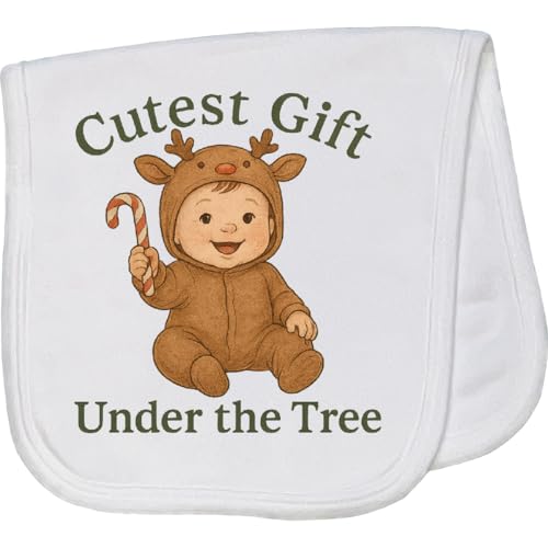 inktastic Cutest Gift Under The Tree Baby Reindeer Baby Burp Cloth White 46c6a
