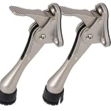 One Touch Kickdown Door Stopper, Door Holder, Heavy Duty Door Stops, Bottom of Door, Height-Adjustable Rubber Tips by HASHI (Satin Nickel 4 inch x 2pack)