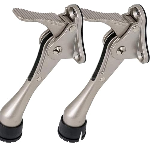 One Touch Kickdown Door Stopper, Door Holder, Heavy Duty Door Stops, Bottom of Door, Height-Adjustable Rubber Tips by HASHI (Satin Nickel 4 inch x 2pack)