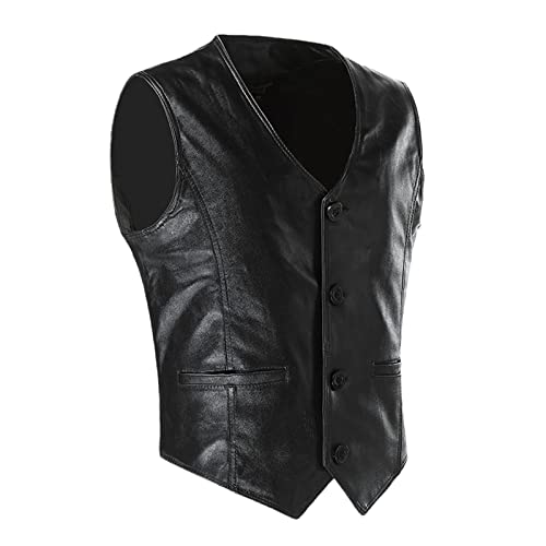 Chaleco de cuero para hombre ideal para rutas en moto y salidas casuales en negro