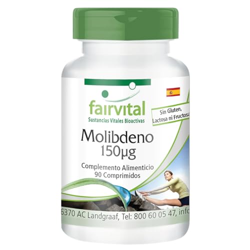 Fairvital | Molibdeno 150µg - Dosis elevada - VEGANO - Oligoelemento esencial - 90 Comprimidos - Calidad Alemana