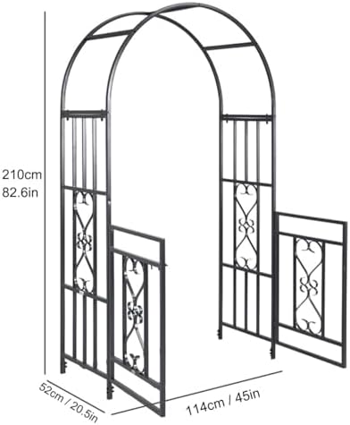 Metal Garden Arbor with Gate, Heavy Duty Arch Trellis for Climbing Plants & Flowers, Fence Pergola Support Rack for Outdoor Garden Patio Lawn Backyard Decoration(Black)
