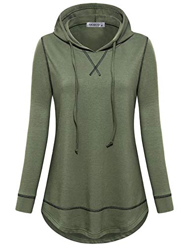 MOQIVGI Women Fall Winter Long Sleeve Workout Clothes Comfy Drawstring Pullover Hooded Tops Sport Fitness Yoga Running Outwear Performance Tee Green Medium