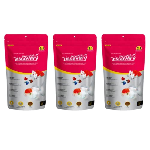 Image of Taiyo Pluss Discovery Pink Fish Food - 100 g Pouch (Pack of 3) (New Formula) | Highly Nutritious Super Premium 2-in-1 Optimum Formula | Mini Pellets (0.8 mm) for All Aquarium Fishes