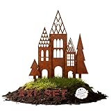 EXTRAVAGANT® Gartenstecker Häuser XXL 5er Set Edelrost Gartendeko Metall wetterfest Rostdeko Gartenfigur Handmade Design Highlight Garten & Beet wetterfestes Metall Gartenfigurenrostige Outdoor Deko