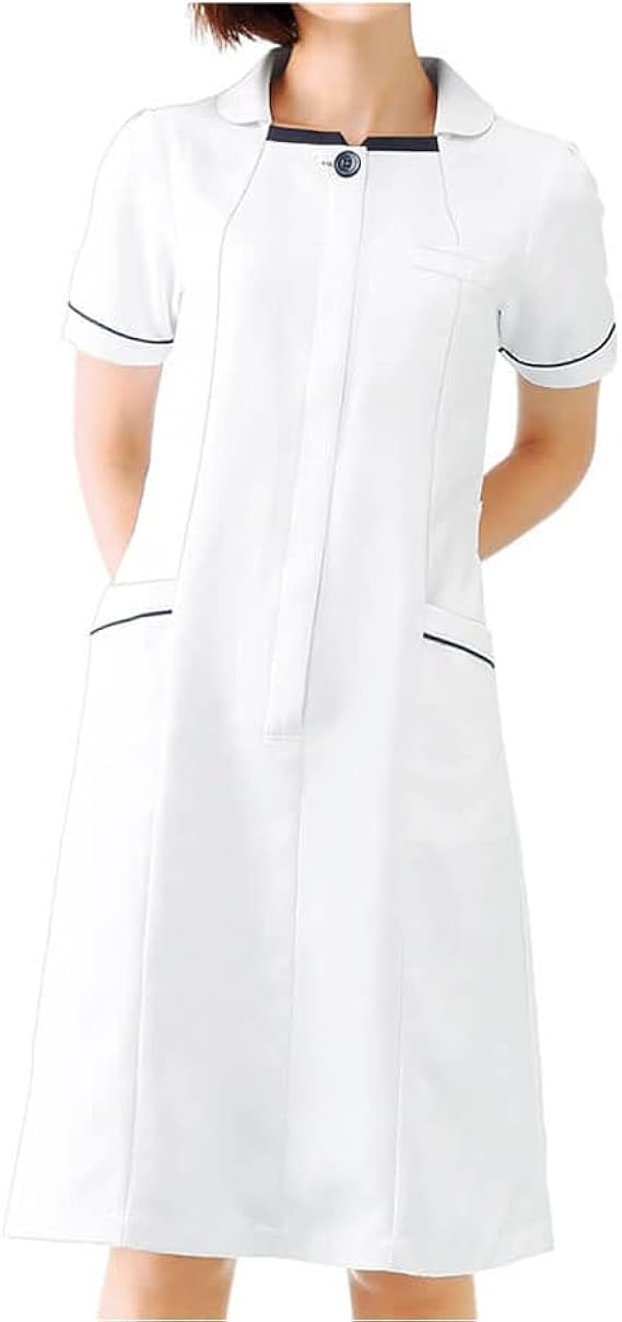 Amazon Co Jp ナースリー マシュマロツイル 配色パイピング ワンピース 防シワ 白衣 美容 歯科 エステ ファッション