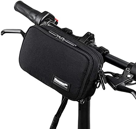 バイクバッグ 防水 ハンドルバー フロント e チューブ バッグ 多機能 自転車 スマホケース ブラックとグレー (色: ブラック)