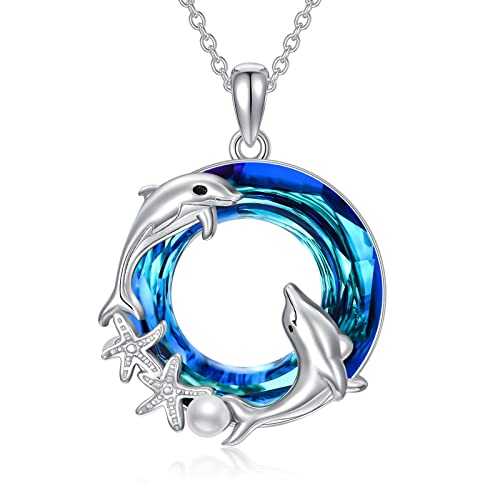MONGAS Dolphin Necklace Sterling Silver Crystal Dolphin Pendant Jewelry Gifts for Women