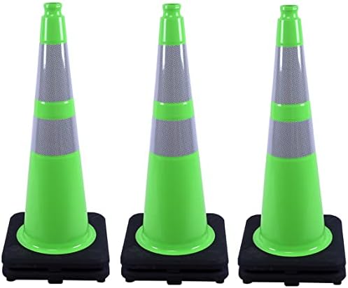 BESEA 6Pack 28" inch Traffic Cones Green Safety Cone with 6 inch Reflective Collar for Home Driveway Road Parking Use(6 Cones)