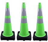 BESEA 6Pack 28" inch Traffic Cones Green Safety Cone with 6 inch Reflective Collar for Home Driveway