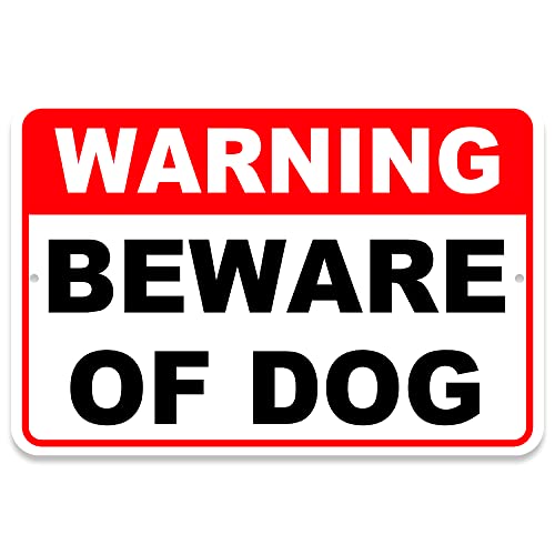 DIMARONGTON Beware of Dog Sign - 8 x 12 Aluminum Dog on Premises Sign - Dog Warning Signs for Property