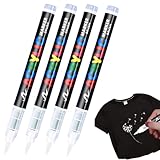 YOFDAL 4 Stück Weiß Textilstifte Waschmaschinenfest Weicher Stift Textilmarker Lichtecht und Wasserfeste Stifte Textilfarbe Permanent Stoffmalstifte für Textilstifte Zum Malen auf Stoff