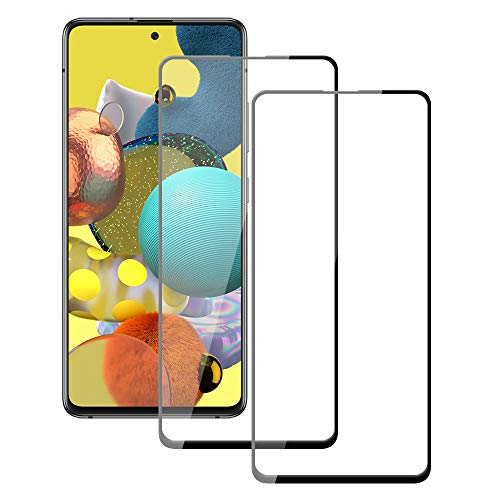Echden Protector de pantalla de cristal blindado compatible con Samsung Galaxy A51 (2 unidades) 3D Full Screen Protector de pantalla 9H, vidrio templado 3D Touch protector de pantalla negro Cover