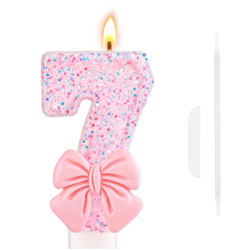AYBUY Velas de cumpleaños número 7, 3D Lazo Rosa