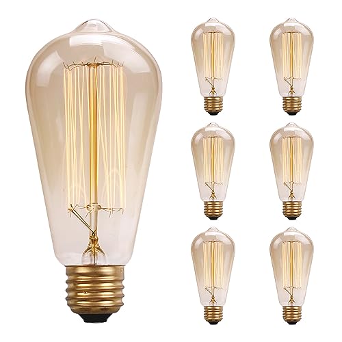 New Lights Vintage Incandescent Edison Light Bulbs | 60 Watt, 2200K Warm White, E26 Base, 240 Lumens, Amber Glass, Dimmable Antique Filament St58 Light Bulb -6 Pack #TOP3
