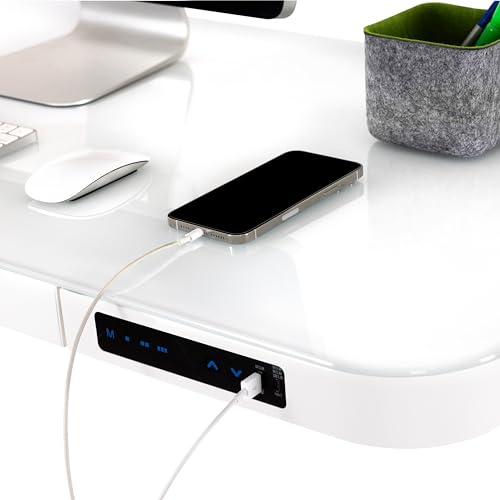 Seville Classics Airlift Mesa Regulable en Altura Vidrio Templado, Blanco, 121x61 cm - imagen 7