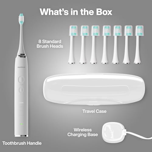 Image of AquaSonic VIBE series Ultra Whitening Electric Toothbrush - 8 DuPont Brush Heads & Travel Case Included - Sonic 40,000 VPM Motor & Wireless Charging - 4 Modes w Smart Timer - Optic White