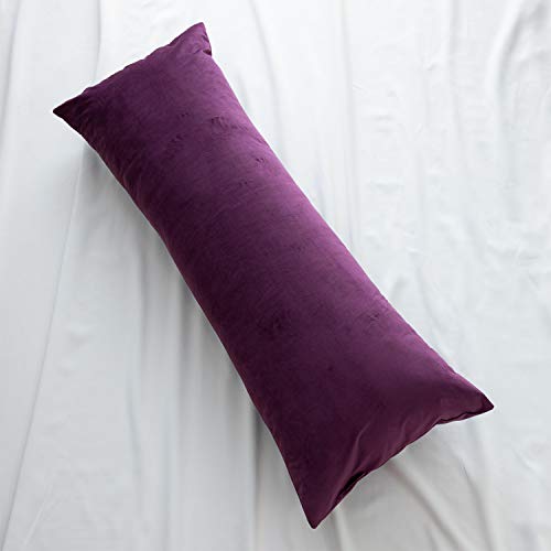 JUSPURBET Velvet Body Pillow Cover with Hidden Zipper,Soft and Breathable Pillowcase for Adults Pregnant Women,20\"x54\",Eggplant Purple
