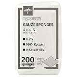 Medline 4 x 4 inch Gauze Sponges, 100% Cotton, 8-Ply Woven Non-Sterile Gauze (Pack of 200)