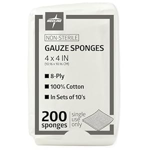 Medline 4 x 4 Inch Gauze Sponges, Non-Sterile 8-Ply Woven Gauze, 100% Cotton, Ideal for Wound Dressing, Wound Care, General First Aid Use, Pack of 200