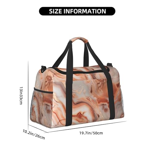 Rose Gold Marble Print Foldable Carry On Tote Large Capacity Hand Carry Bag for Airplane Weekend Getaways4