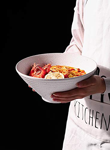 Kanwone Ceramic Japanese Ramen Bowl Set, Soup Bowls - 60 Ounce, With Matching Spoons And Chopsticks For Udon Soba Pho Asian Noodles, Set Of 2, White #TOP6