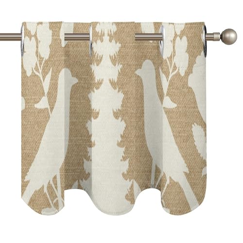 Cenefa de cortina Chinoiserie vintage para ventanas pequeñas de baño, dos paneles marrones 5