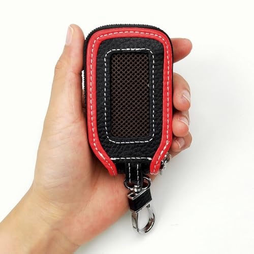 keyzone Unisex Mens Womens Premium Mesh Pattern Leather Car Key Holder pouch Bag Keychain Case Wallet with Zipper Closure (Red)