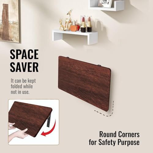 Image of wow craft Foldable Wall-Mounted DIY Study Table with Round Corners | Compact Work & Computer Desk | 24x16 Inch | Brown