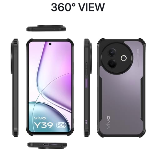 Image of Pikkme Back Cover for Vivo Y39 5G | Ultra Hyrbid | Full Camera Protection | Raised Edge | Crystal Clear Transparent Bumper Case (Black)