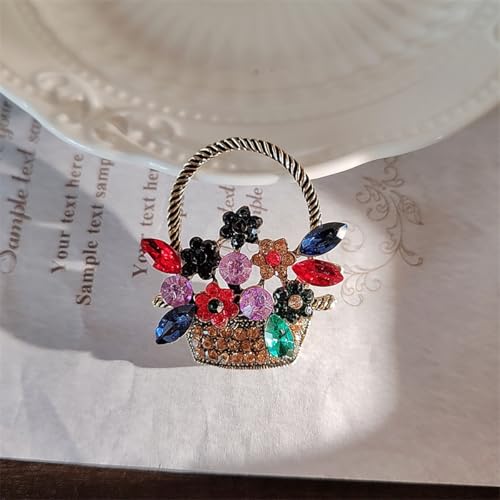 Image of Rhinestone Flower Basket Brooch for Women Colorful Crystal Flower Basket Brooch Pin Dainty Crystal Flower Brooch Pin Elegant Clothing Hat Bag Accessories
