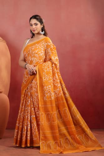 Image of TAMAIRA FASHION White Mulmul Pure Cotton Saree For Woman Floral Printed |Office Wear Daily Wear Sarees For Women Without Blouse Piece (Available in 16 Colours)
