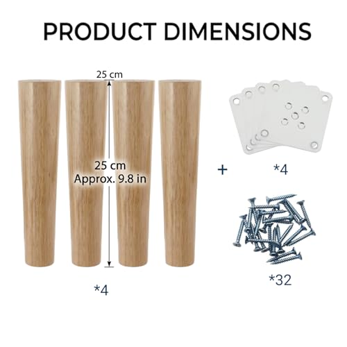 Pieds de canapé en bois naturel de chêne 25 cm pour lit et table - 4